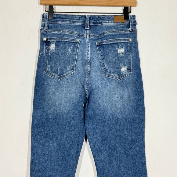 Judy Blue Jeans Size 5/27 Blue Denim Rainbow Embroidered High Rise Distressed - Picture 6 of 12